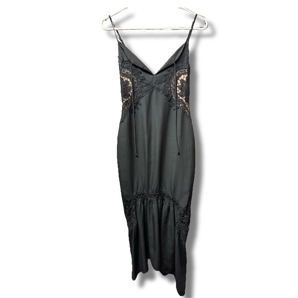 Dance & Marvel Dress Womens Size S Black Midi V-Neck Spaghetti strap